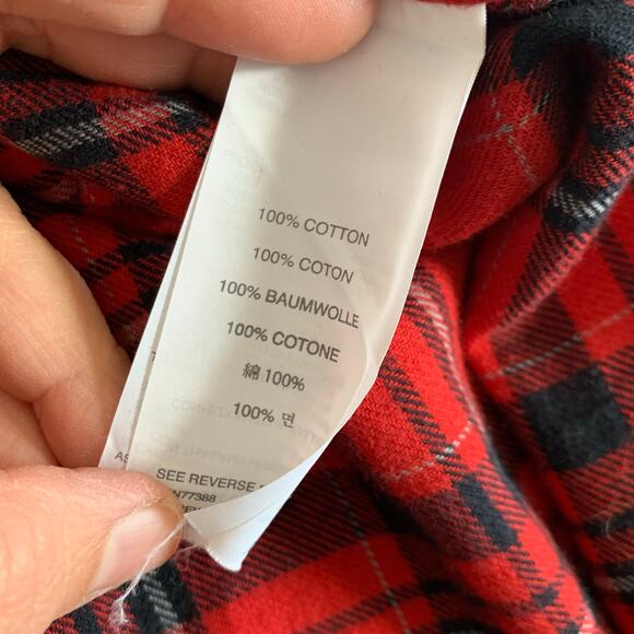 J. Crew Red and Black Windowpane Plaid Flannel Button Down Size 14 - Picture 9 of 9